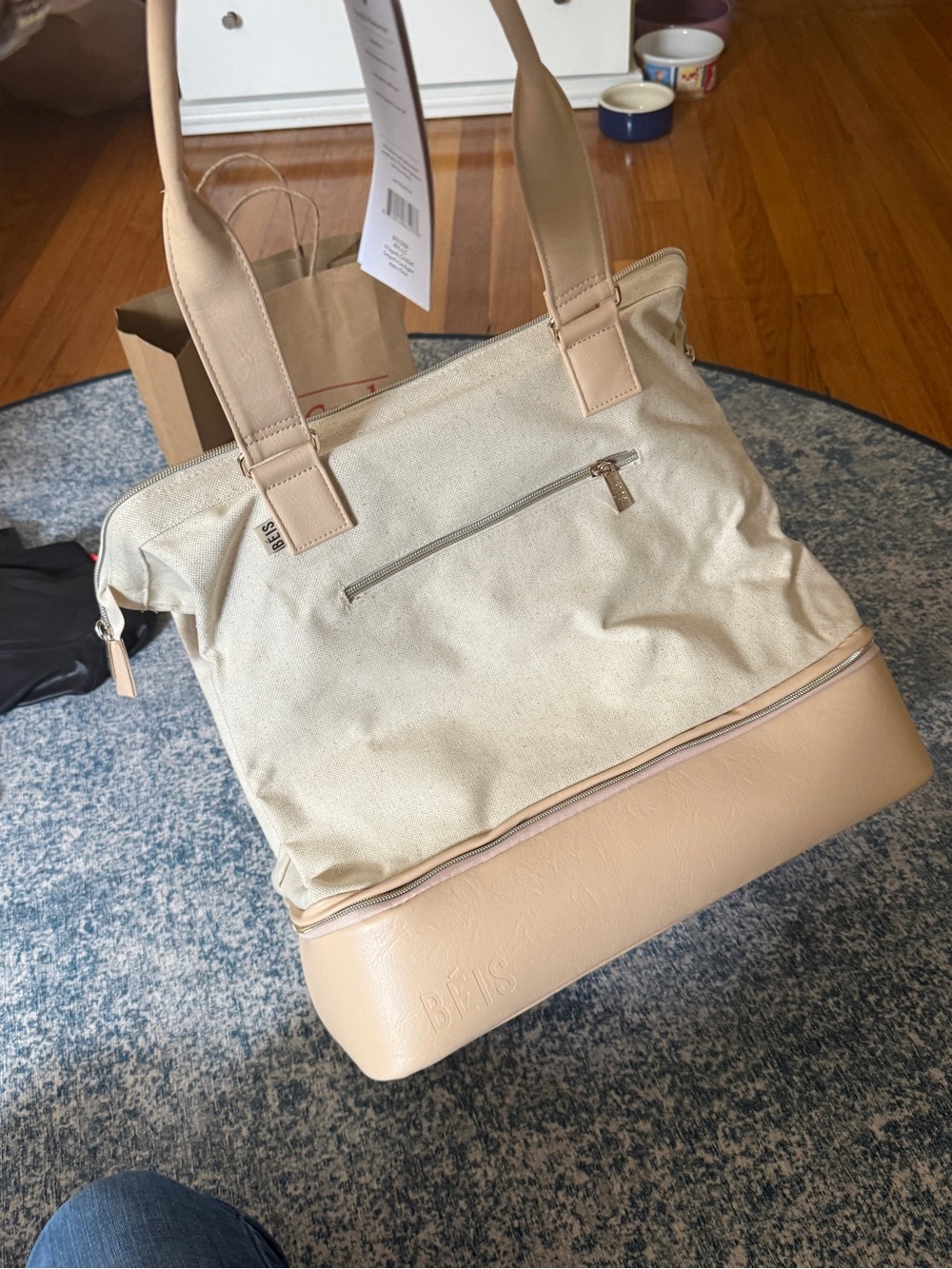 BEIS Two-Tone Canvas Tote with Blush Faux Leather Trim